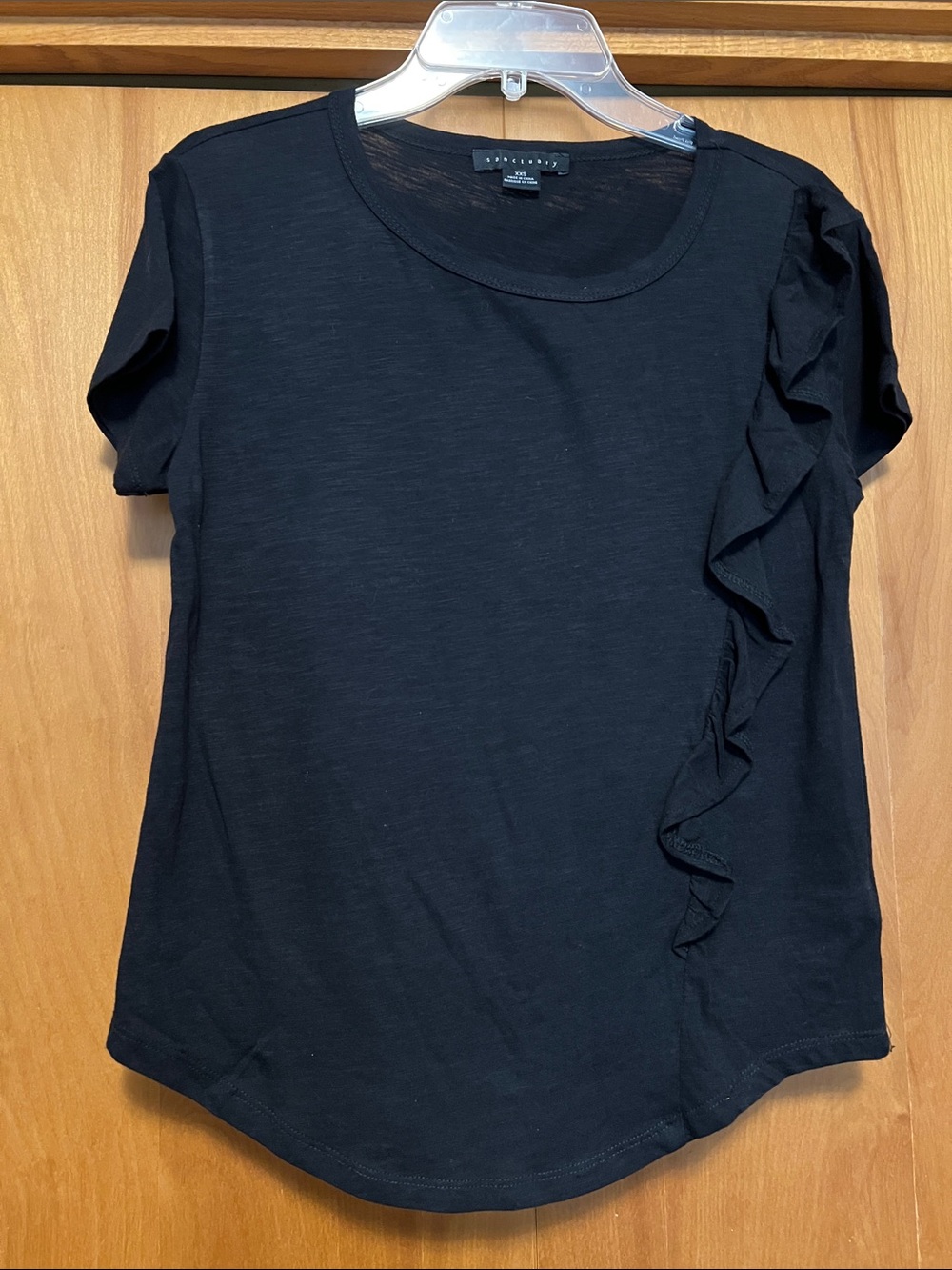 Sanctuary Black Short Sleeve Tee with Side Ruffle on Front Size XXS